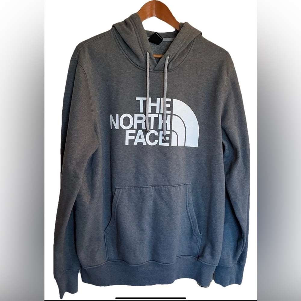 North Face Men’s Charcoal Long Sleeve Hoodie Soft Cotton Blend Size Large